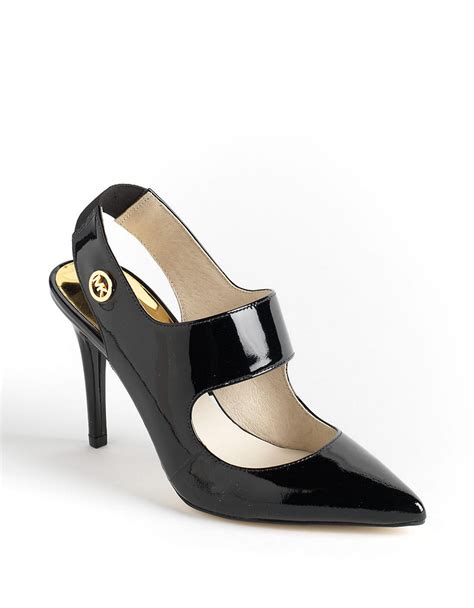 michael kors black patent leather slingback pumps|Michael Kors open toe pumps.